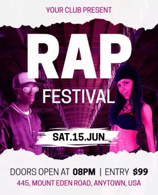 Bold Pink Urban Rap Festival Flyer Template