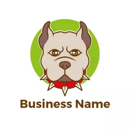 Bold Pitbull Illustration Encircled by Green Background Logo Template
