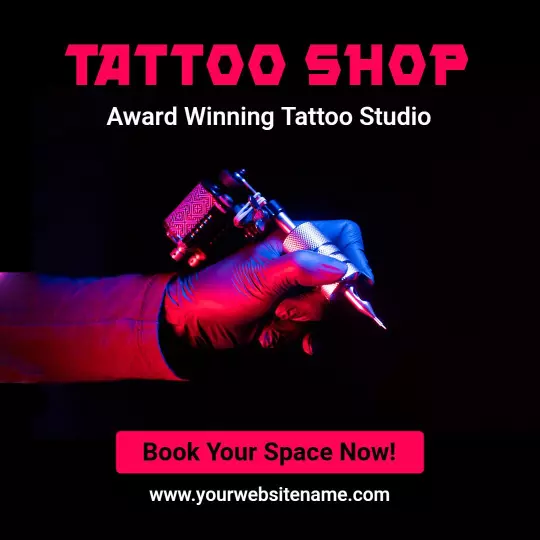 Bold Purple and Pink Tattoo Studio Promotion Ad Template