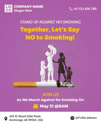 Bold Purple Anti-Smoking Awareness March Poster Template