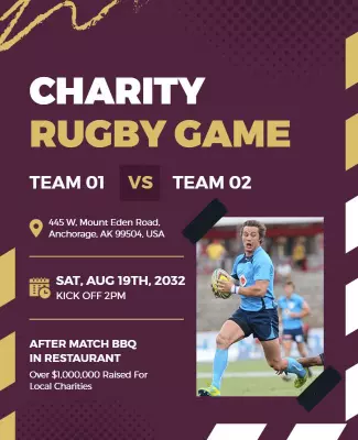 Bold Purple Charity Rugby Game Event Poster Template