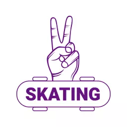 Bold Purple Hand Sign Promoting Skating Culture Logo Template