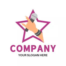 Bold Purple Hand Signal with Microphone for Rapper Logo Template