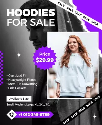 Bold Purple Hoodie Sale Promotional Poster Template