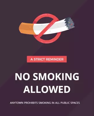 Bold Purple No Smoking Prohibition Reminder Poster Template