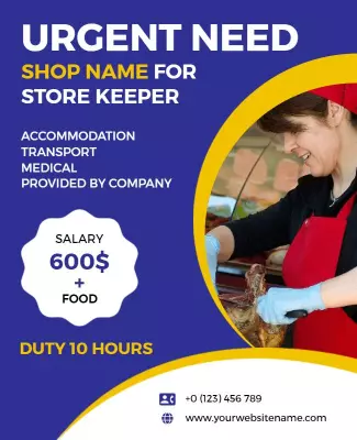 Bold Purple Urgent Job Vacancy Store Keeper Poster Template