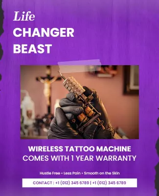 Bold Purple Wireless Tattoo Machine Promotion Poster Template
