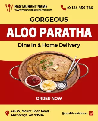 Bold Red Aloo Paratha Home Delivery Poster Template