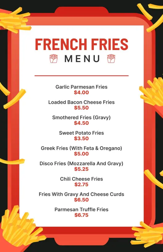 Bold Red and Black French Fries Menu Template