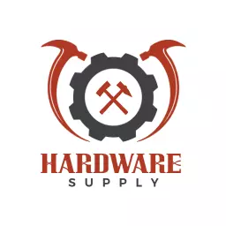 Bold Red and Black Gear Design for Hardware Supply Logo Template