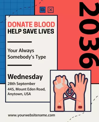 Bold Red and Blue Blood Donation Awareness Event Poster Template