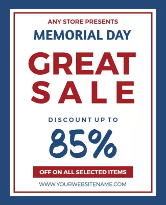 Bold Red and Blue Memorial Day Sale Discount Poster Template