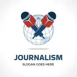 Bold Red and Blue Microphone Symbolizing Journalism Logo Template