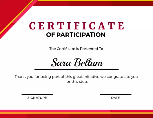 Bold Red and Gold Participation Award Certificate Template