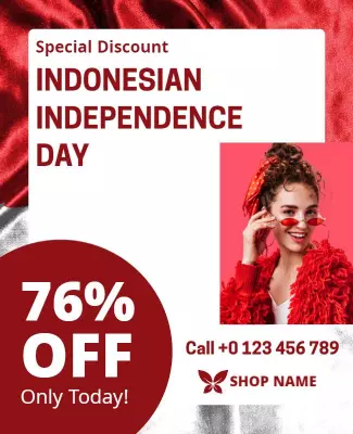 Bold Red and White Indonesian Independence Day Sale Poster Template