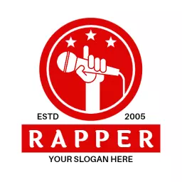 Bold Red and White Rapper Logo Featuring a Microphone Icon Logo Template