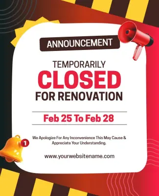 Bold Red Announcement for Temporary Closure Flyer Template