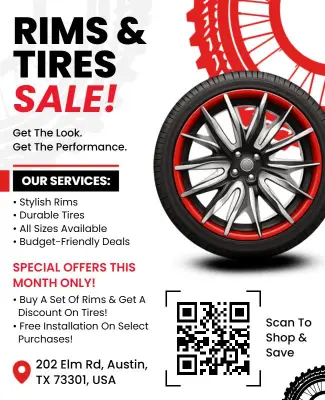 Bold Red Automotive Rims and Tires Sale Flyer Template