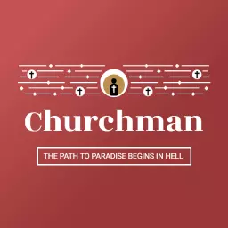 Bold Red Background Emphasizing Churchman Spiritual Journey Logo Template