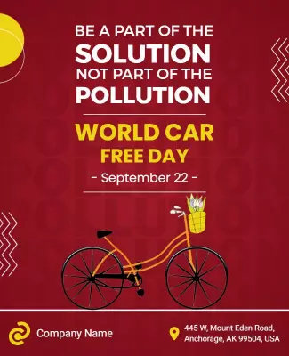 Bold Red Bicycle Awareness for World Car Free Day Poster Template