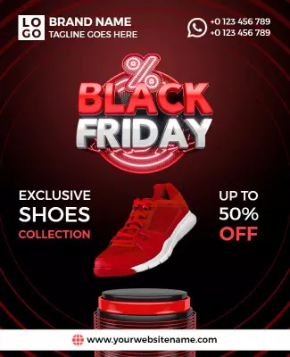 Bold Red Black Friday Exclusive Shoes Sale Poster Template