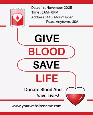 Bold Red Blood Donation Event Life-Saving Poster Template