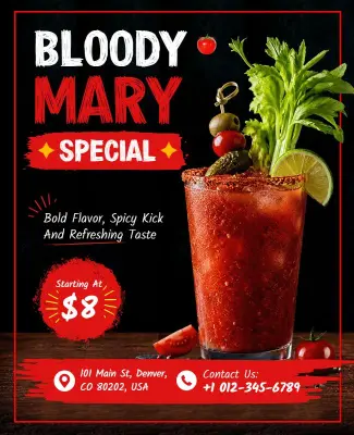Bold Red Bloody Mary Cocktail Promotion Flyer Template