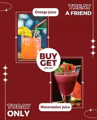 Bold Red Buy One Get One Juice Promotion Poster Template