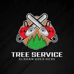 Bold Red Chainsaws and Green Forest for Tree Service Logo Template
