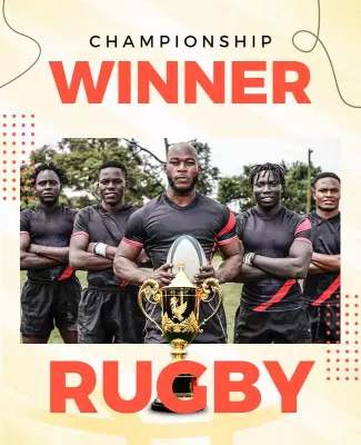 Bold Red Championship Rugby Winner Celebration Poster Template