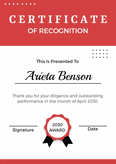 Bold Red Contemporary Excellence Recognition Certificate Template