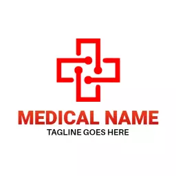 Bold Red Cross Symbol Representing Community Pharmacy Logo Template