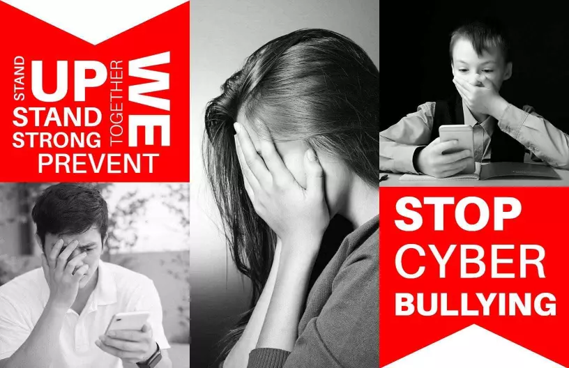 Bold Red Cyber Bullying Awareness Guide and Prevention Brochure Template