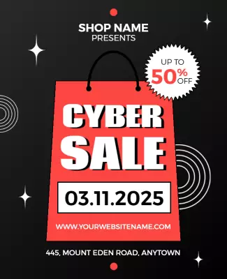 Bold Red Cyber Sale Discount Event Poster Template