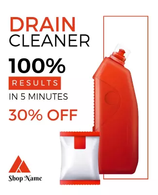 Bold Red Drain Cleaner Promotion with Discount Poster Template