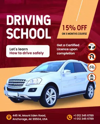 Bold Red Driving School Promotional Offer Poster Template