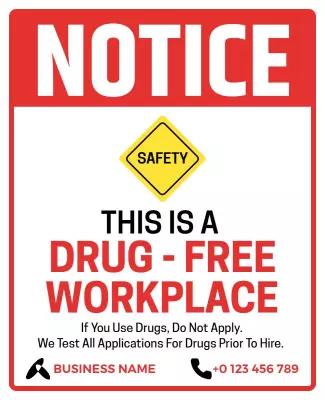 Bold Red Drug-Free Workplace Safety Notice Poster Template