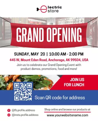 Bold Red Electric Store Grand Opening Event Poster Template