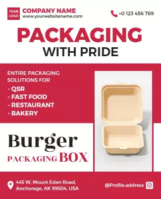 Bold Red Fast Food Packaging Solutions Poster Template