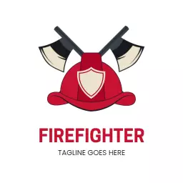 Bold Red Firefighter Helmet with Axes Representing Heroes Logo Template