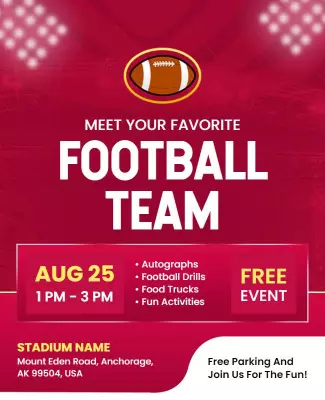 Bold Red Football Team Meet and Greet Event Poster Template