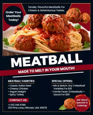 Bold Red Gourmet Meatball Offer Poster Template