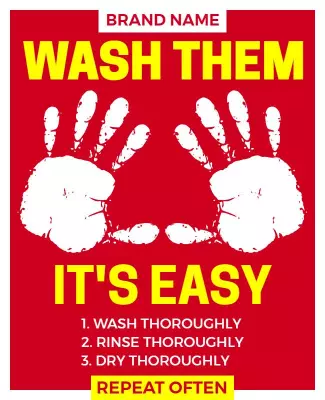 Bold Red Handwashing Instruction Safety Poster Template