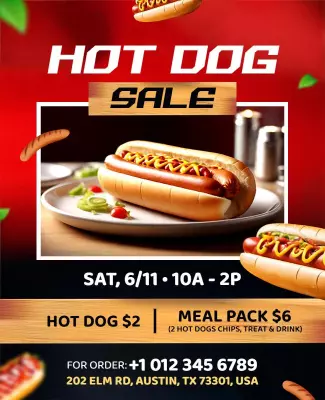 Bold Red Hot Dog Sale Promotional Event Poster Template