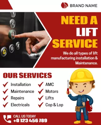 Bold Red Lift Service Installation and Maintenance Poster Template