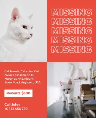 Bold Red Missing Cat Alert Poster Template