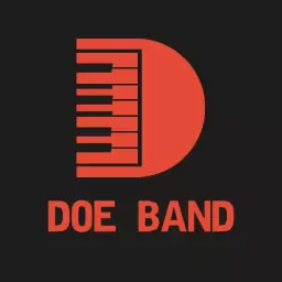 Bold Red Music Logo Featuring Piano Keys and Band Influence Logo Template