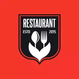 Bold Red Shield Design Emphasizing Restaurant Essentials Logo Template