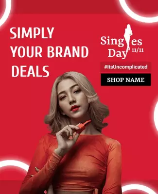 Bold Red Singles Day Shopping Deals Poster Template