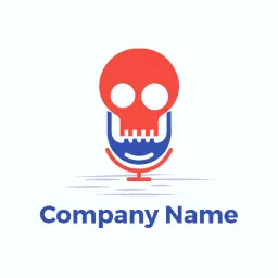 Bold Red Skull and Blue Microphone in Hip Hop Culture Logo Template